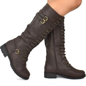 * Steam park women's lace, buckle, detail side, zip Brown women Sz 6 boots tall